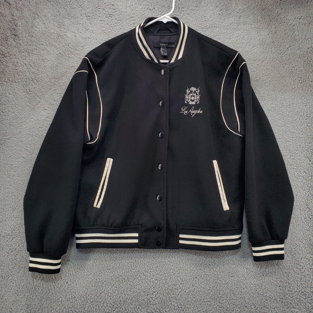 Forever 21 Varsity Jacket Los Angeles Womens Large Black